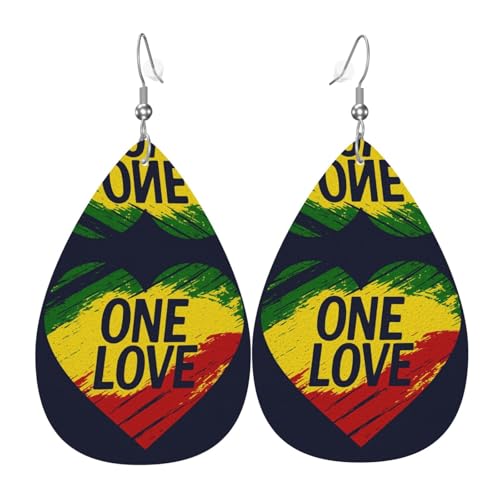 Onelove Teardrop Leder Ohrringe Damen Druck Anhänger mit Haken Mode Vintage Party Alltag, Einheitsgröße, Leder von FHIZOAL