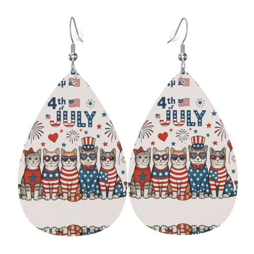 Patriotische Katzen Teardrop Leder Ohrringe Damen Druck Anhänger mit Haken Mode Vintage Party Alltag, Einheitsgröße, Leder Patriotische Katzen Teardrop Leder Ohrringe Damen Druck Anhänger mit Haken Mode Vintage Party Alltag, Einheitsgröße, Leder von FHIZOAL