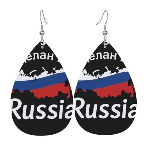 Russland Karte Teardrop Leder Ohrringe Damen Druck Anhänger mit Haken Mode Vintage Party Alltag, Einheitsgröße, Leder Russland Karte Teardrop Leder Ohrringe Damen Druck Anhänger mit Haken Mode Vintage Party Alltag, Einheitsgröße, Leder von FHIZOAL