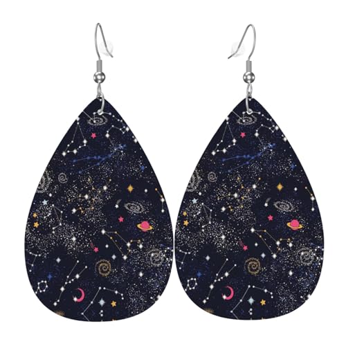 Sternbild Sternhaufen Galaxien Teardrop Leder Ohrringe Damen Druck Anhänger mit Haken Mode Vintage Party Alltag, Einheitsgröße, Leder Sternbild Sternhaufen Galaxien Teardrop Leder Ohrringe Damen Druck Anhänger mit Haken Mode Vintage Party Alltag, Einheitsgröße, Leder von FHIZOAL