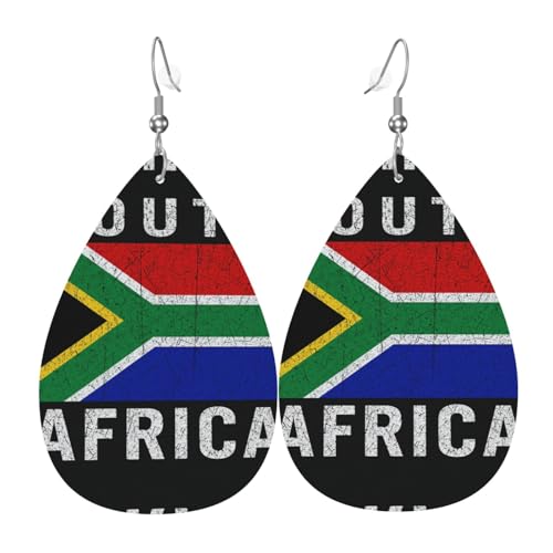 Südafrika Teardrop Leder Ohrringe Damen Druck Anhänger mit Haken Mode Vintage Party Alltag, Einheitsgröße, Leder von FHIZOAL