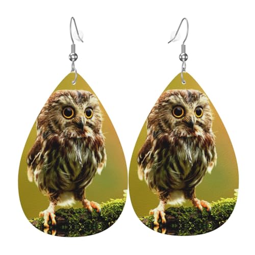 Süße Eule auf Holz Teardrop Leder Ohrringe Damen Druck Anhänger mit Haken Mode Vintage Party Alltag, Einheitsgröße, Leder Süße Eule auf Holz Teardrop Leder Ohrringe Damen Druck Anhänger mit Haken Mode Vintage Party Alltag, Einheitsgröße, Leder von FHIZOAL