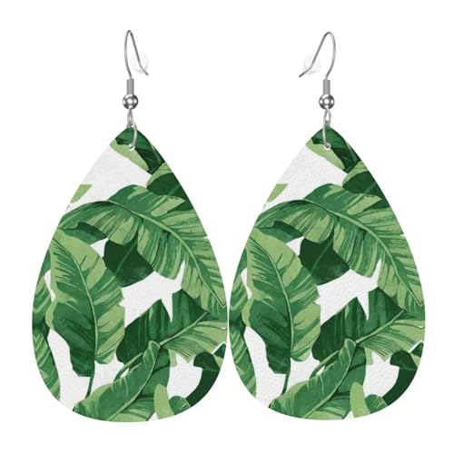 Süße grüne Palmenblätter Teardrop Leder Ohrringe Damen Druck Anhänger mit Haken Mode Vintage Party Alltag, Einheitsgröße, Leder Süße grüne Palmenblätter Teardrop Leder Ohrringe Damen Druck Anhänger mit Haken Mode Vintage Party Alltag, Einheitsgröße, Leder von FHIZOAL
