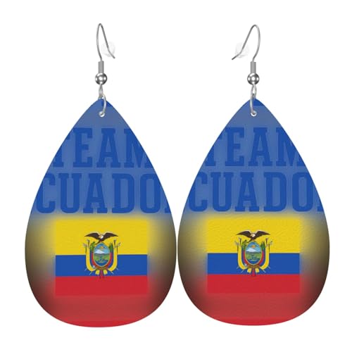 Team Ecuador Teardrop Leder Ohrringe Damen Druck Anhänger mit Haken Mode Vintage Party Alltag, Einheitsgröße, Leder Team Ecuador Teardrop Leder Ohrringe Damen Druck Anhänger mit Haken Mode Vintage Party Alltag, Einheitsgröße, Leder von FHIZOAL