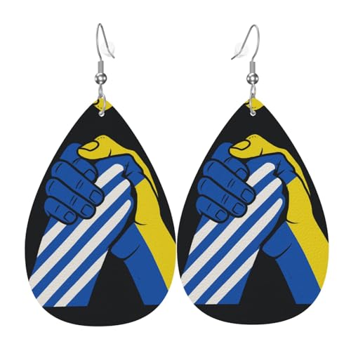 Together With Ukraine Teardrop Leather Earrings Ladies Print Pendant With Hook Fashion Vintage Party Daily Wear, Einheitsgröße, Leder von FHIZOAL