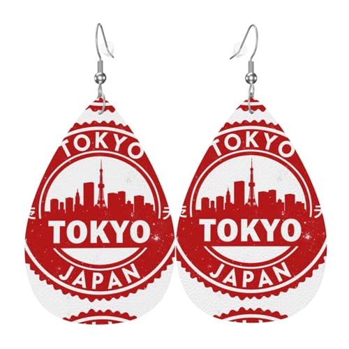 Tokyo Japan Cityscape Print Teardrop Leder Ohrringe Damen Druck Anhänger mit Haken Mode Vintage Party Alltag, Einheitsgröße, Leder Tokyo Japan Cityscape Print Teardrop Leder Ohrringe Damen Druck Anhänger mit Haken Mode Vintage Party Alltag, Einheitsgröße, Leder von FHIZOAL