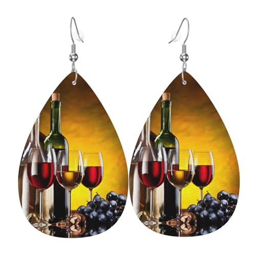 Trauben Weinflaschen und Getränke Tropfen Leder Ohrringe Damen Druck Anhänger mit Haken Mode Vintage Party Alltag, Einheitsgröße, Leder Trauben Weinflaschen und Getränke Tropfen Leder Ohrringe Damen Druck Anhänger mit Haken Mode Vintage Party Alltag, Einheitsgröße, Leder von FHIZOAL