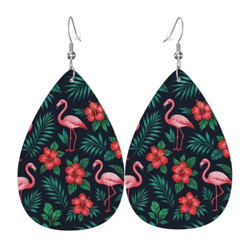Tropische Flami Teardrop Leder Ohrringe Damen Druck Anhänger mit Haken Mode Vintage Party Alltag, Einheitsgröße, Leder Tropische Flami Teardrop Leder Ohrringe Damen Druck Anhänger mit Haken Mode Vintage Party Alltag, Einheitsgröße, Leder von FHIZOAL