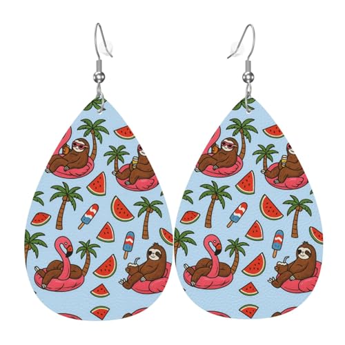Tropische Summe Teardrop Leder Ohrringe Damen Druck Anhänger mit Haken Mode Vintage Party Alltag, Einheitsgröße, Leder von FHIZOAL