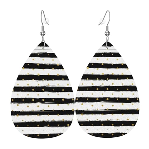 Tusche und Gold Punkte Streifen Teardrop Leder Ohrringe Damen Druck Anhänger mit Haken Mode Vintage Party Alltag, Einheitsgröße, Leder Tusche und Gold Punkte Streifen Teardrop Leder Ohrringe Damen Druck Anhänger mit Haken Mode Vintage Party Alltag, Einheitsgröße, Leder von FHIZOAL