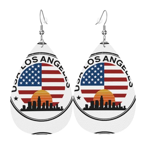 USA Los Angele Teardrop Leder Ohrringe Damen Druck Anhänger mit Haken Mode Vintage Party Alltag, Einheitsgröße, Leder von FHIZOAL