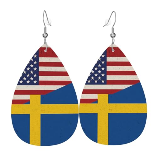 USA & Schweden Teardrop Leder Ohrringe Damen Druck Anhänger mit Haken Mode Vintage Party Alltag, Einheitsgröße, Leder von FHIZOAL