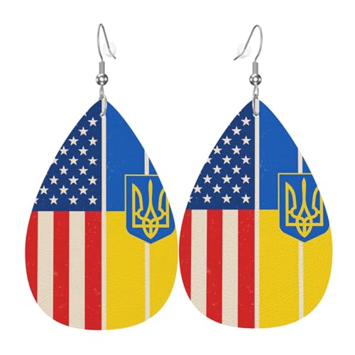 USA und Ukraine Teardrop Leder Ohrringe Damen Druck Anhänger mit Haken Mode Vintage Party Alltag, Einheitsgröße, Leder USA und Ukraine Teardrop Leder Ohrringe Damen Druck Anhänger mit Haken Mode Vintage Party Alltag, Einheitsgröße, Leder von FHIZOAL
