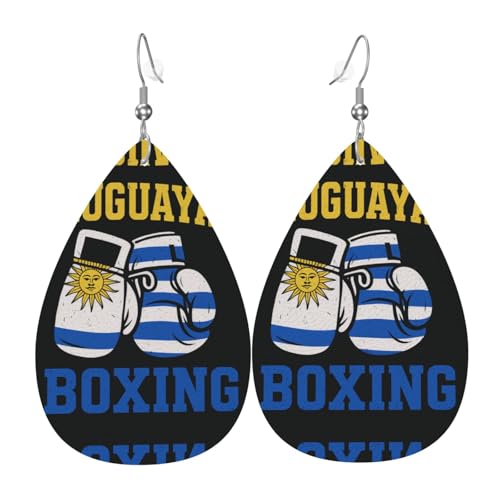 Uruguay Kampf Teardrop Leder Ohrringe Damen Druck Anhänger mit Haken Mode Vintage Party Alltag, Einheitsgröße, Leder von FHIZOAL