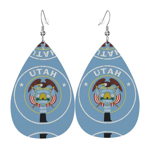 Utah State Teardrop Leder Ohrringe Damen Druck Anhänger mit Haken Mode Vintage Party Alltag, Einheitsgröße, Leder Utah State Teardrop Leder Ohrringe Damen Druck Anhänger mit Haken Mode Vintage Party Alltag, Einheitsgröße, Leder von FHIZOAL