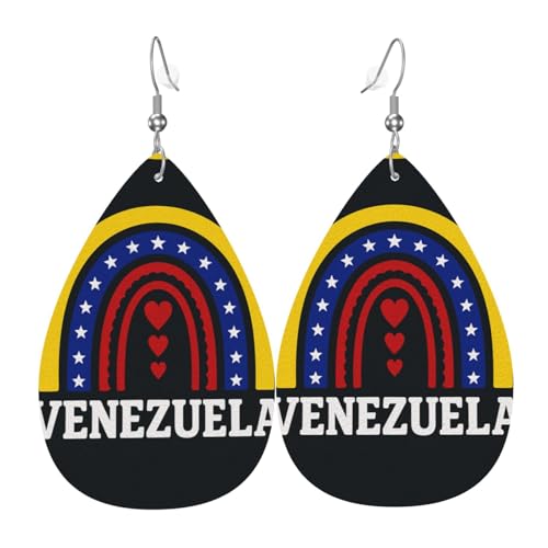 Venezuela Regen Tropfen Leder Ohrringe Damen Druck Anhänger mit Haken Mode Vintage Party Alltag, Einheitsgröße, Leder von FHIZOAL