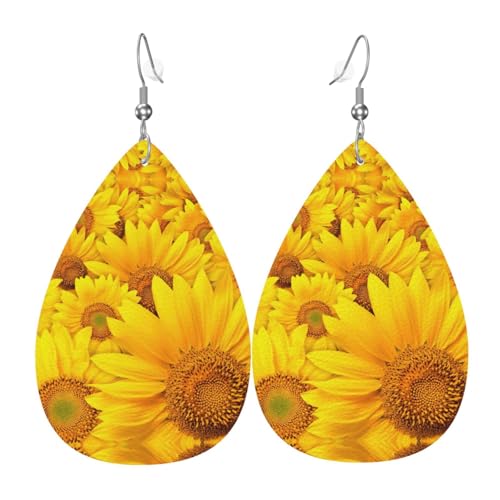 Viele Sonnenblumen Teardrop Leder Ohrringe Damen Druck Anhänger mit Haken Mode Vintage Party Alltag, Einheitsgröße, Leder Viele Sonnenblumen Teardrop Leder Ohrringe Damen Druck Anhänger mit Haken Mode Vintage Party Alltag, Einheitsgröße, Leder von FHIZOAL