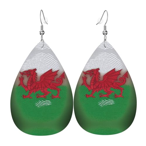 Walisischer Drache Teardrop Leder Ohrringe Damen Druck Anhänger mit Haken Mode Vintage Party Alltag, Einheitsgröße, Leder Walisischer Drache Teardrop Leder Ohrringe Damen Druck Anhänger mit Haken Mode Vintage Party Alltag, Einheitsgröße, Leder von FHIZOAL