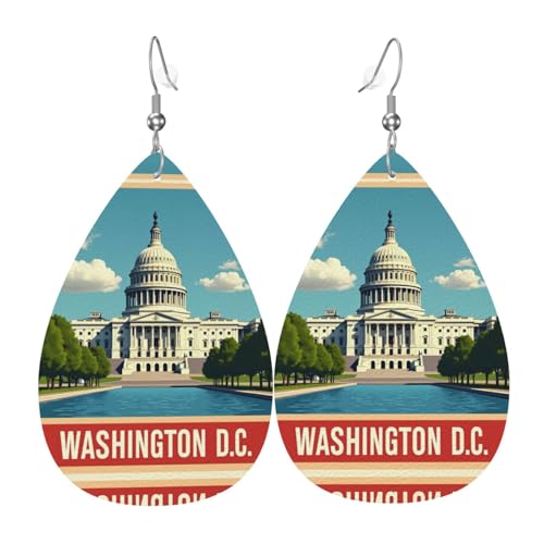 Washington DC Capitol Buildin Teardrop Leder Ohrringe Damen Druck Anhänger mit Haken Mode Vintage Party Alltag, Einheitsgröße, Leder Washington DC Capitol Buildin Teardrop Leder Ohrringe Damen Druck Anhänger mit Haken Mode Vintage Party Alltag, Einheitsgröße, Leder von FHIZOAL
