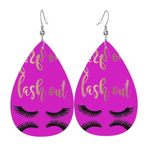 Wimpern Teardrop Leder Ohrringe Damen Druck Anhänger mit Haken Mode Vintage Party Alltag, Einheitsgröße, Leder von FHIZOAL