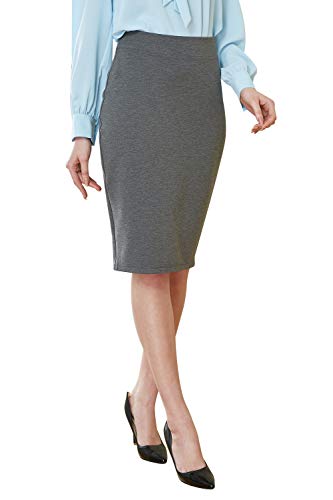 FHMLS Damen Bleistiftrock Elastische Taille Stretch Bodycon Midi Arbeit Büro Business Rock Unterhalb des Knies Atmungsaktiver Rock, GRAU, Groß von FHMLS