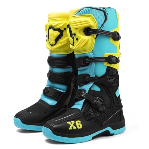 FHQGZT Motorradschuhe Herren Motocross Stiefel Motorradstiefel Männer lässige atmungsaktive motorrad sneaker reissverschluß mit Schaltpolster, Rutschfeste Sohle Powersportschuhe (Blue,40 EU) von FHQGZT