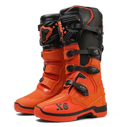 FHQGZT Motorradschuhe Herren Motocross Stiefel Motorradstiefel Männer lässige atmungsaktive motorrad sneaker reissverschluß mit Schaltpolster, Rutschfeste Sohle Powersportschuhe (Orange,46 EU) von FHQGZT