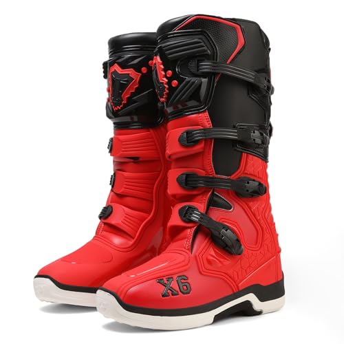 FHQGZT Motorradschuhe Herren Motocross Stiefel Motorradstiefel Männer lässige atmungsaktive motorrad sneaker reissverschluß mit Schaltpolster, Rutschfeste Sohle Powersportschuhe (Red,46 EU) von FHQGZT