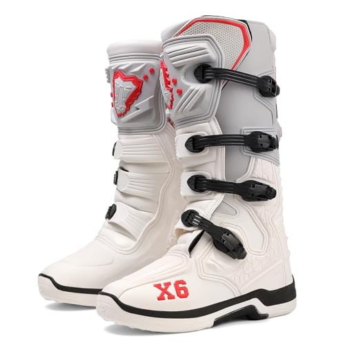 FHQGZT Motorradschuhe Herren Motocross Stiefel Motorradstiefel Männer lässige atmungsaktive motorrad sneaker reissverschluß mit Schaltpolster, Rutschfeste Sohle Powersportschuhe (White,44 EU) von FHQGZT