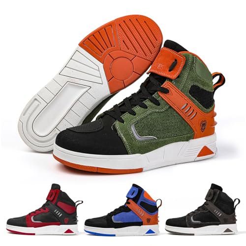 FHQGZT Motorradschuhe Herren Motorradstiefel Herren Motorrad, rutschfeste, atmungsaktive Street-Casual-Biker-Boots mit Knöchelstütze Leder Wildleder Racing Board Schuhe (Green,47 EU) von FHQGZT