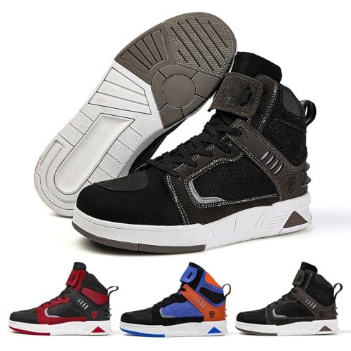 FHQGZT Motorradschuhe Herren Motorradstiefel Herren Motorrad, rutschfeste, atmungsaktive Street-Casual-Biker-Boots mit Knöchelstütze Leder Wildleder Racing Board Schuhe (Grey,43 EU) von FHQGZT