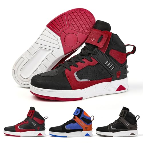 FHQGZT Motorradschuhe Herren Motorradstiefel Herren Motorrad, rutschfeste, atmungsaktive Street-Casual-Biker-Boots mit Knöchelstütze Leder Wildleder Racing Board Schuhe (Red,43 EU) von FHQGZT