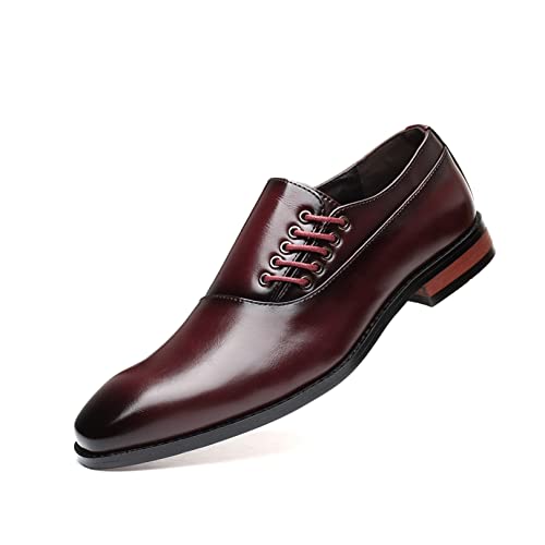 Business Fashion Herrenschuhe Leder Herren Hochzeit Oxford Schuhe Schnüren Büro Herren Freizeitschuhe Luxus Formal (Color : Red, Size : 47 EU) von FHRBVIQ
