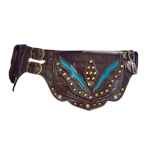 FHUILIJH Mittelalterliche Vintage Hüfttaschen - PU-Leder Damen Schultergurt Hüfttasche - Starke solide Steampunk Damen Bauchtasche mit Verstellbarer Gürtelschlaufe und Reißverschluss,Braun,20cm von FHUILIJH