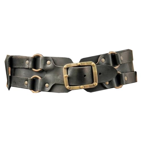 FHUILIJH Mittelalterlicher PU Leder Schnalle Taillengürtel - Handgemachter geflochtener Bund - Steampunk Ausrüstung Wikinger Samurai Ritter Cosplay LARP Karneval Breite Gürtel,Schwarz,10cm von FHUILIJH