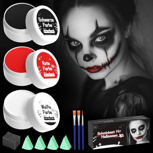 Halloween Schminke Schwarz Weiß Rot, Kinderschminke Karnevals Make up Set, Face Paint Für Theaterschminke, Faschingsschminke für Kinder Erwachsene Fasching SFX Makeup Halloween Schminke Schwarz Weiß Rot, Kinderschminke Karnevals Make up Set, Face Paint Für Theaterschminke, Faschingsschminke für Kinder Erwachsene Fasching SFX Makeup von FHzytg