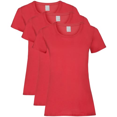 FIANA FASHIONS Damen Rundhals Kurzarm Einfarbig Baumwolle T-Shirts, rot, XL von FIANA FASHIONS