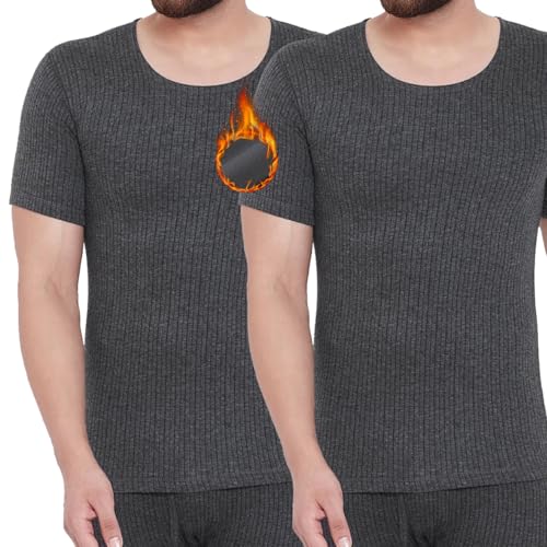 FIANA FASHIONS Herren Winter Warm Thermo Kurzarm Top Baumwolle Schnell Trocknend Unterwäsche Baselayers Geeignet für den täglichen Gebrauch, S M L XL XXL Innenkleidung Unterhemd (2 Stück), anthrazit, von FIANA FASHIONS
