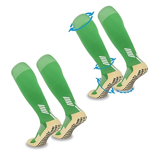 FIBOGOUP 2 Paar Fußballsocken für Kinder | Grün Universalgröße 32-38 | Flexibel, Rutschfest | Knöchel- und Fußgewölbestütze | Perfekter Sitz, atmungsaktiv | Trete jeden Ball perfekt. von FIBOGOUP