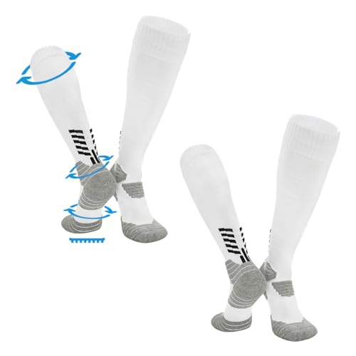 FIBOGOUP 2 Paare Fußballsocken für Herren Damen | Universalgröße 39-44 | Flexibel Sportsocken | Knöchel- und Fußgewölbestütze | Schweißableitend-Atmungsaktiv (Weiß) von FIBOGOUP