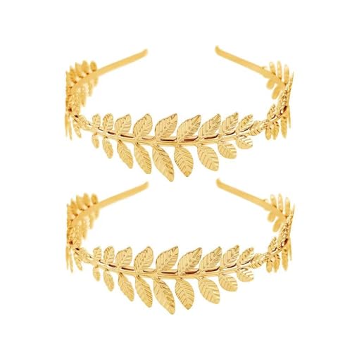 2er-Pack Blattgold-Stirnband, Griechisches Blatt-Stirnband, Lorbeerkranz, Modisches Goldfolien-Stirnband, Blatt-Brauthaar-Kronenzweig, Geeignet für Hochzeit, Weihnachtsfeier, Abschlussball (Gold) von FIBOUND