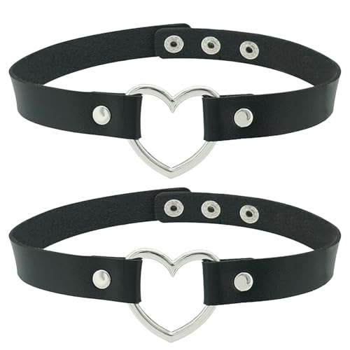 FIBOUND 2 Stück Leder Halsbänder mit Herz-Anhänger - Verstellbare Gothic Choker für Damen | Punk Schmuck Geschenk zu Valentinstag & Halloween | Trendige Kollier-Kette von FIBOUND