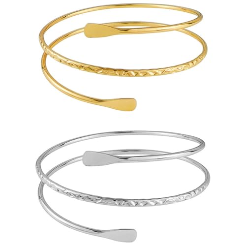 FIBOUND 2er-Set Armreifen für Damen - Verstellbare Oberarm-Spange in Gold & Silber, Schlangen-Design Minimalistischer Schmuck, Eleganter Armreif von FIBOUND