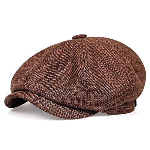 FICORD Schiebermütze Herren Männer Newsboy Schirmmütze Frühling Sommer Dünne Retro Baskenmütze Wilde Lässige Hüte Unisex Achteckige Kappe Gatsby Caps Gorras,Braun,56-60Cm von FICORD