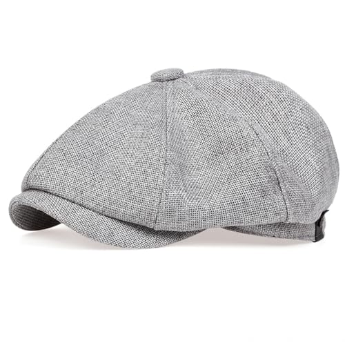 FICORD Schiebermütze Herren Männer Zeitungsjunge Schirmmütze Frühling Sommer Dünne Retro Baskenmütze Wilde Lässige Hüte Unisex Achteckige Kappe Gatsby Caps Gorras, Hellgrau, 56-60 cm von FICORD
