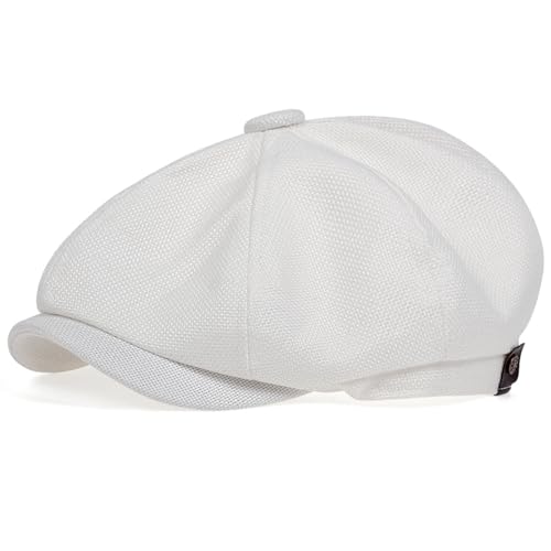 FICORD Schiebermütze Herren Männer Zeitungsjunge Schirmmütze Frühling Sommer Dünne Retro Baskenmütze Wilde Lässige Hüte Unisex Achteckige Kappe Gatsby Caps Gorras, Weiß, 56-60 cm von FICORD
