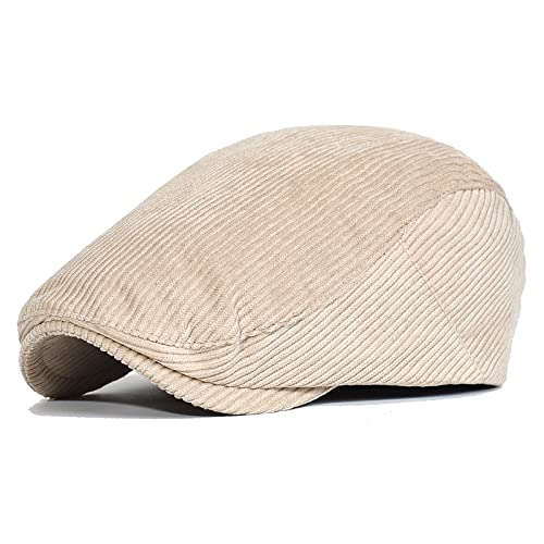 Schiebermütze Herren Herbst Und Winter Kamel Cord Mann Ivy Cap Papa Casual Newsboy Entenschnabel Hut Frauen Große Größe Baskenmütze 56-60 cm, Beige, 56-60 cm von FICORD