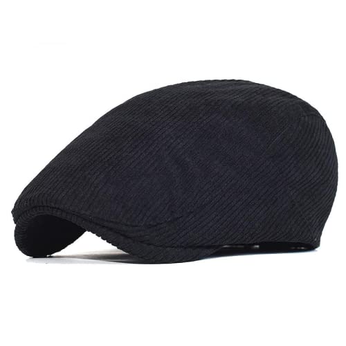 Schiebermütze Herren Herbst Und Winter Kamel Cord Mann Ivy Cap Papa Casual Newsboy Entenschnabel Hut Frauen Große Größe Baskenmütze 56-60 cm,Schwarz,56-60Cm von FICORD