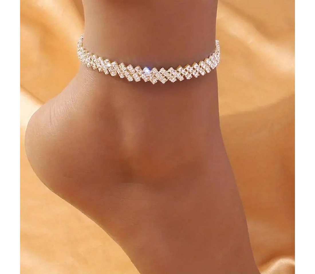 FIDDY Fußkette Funkelndes Diamant-Fußkettchen, (1-tlg), goldener Fußschmuck, Rauten-Strass-Fußkettchen von FIDDY