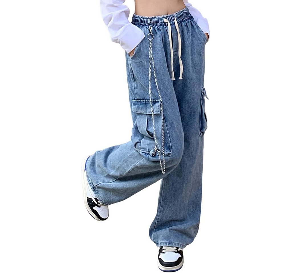 FIDDY Jeanshotpants Jeans für Damen Baggy Cargo Hose High Waist Y2K Boyfriend Casual Loose von FIDDY